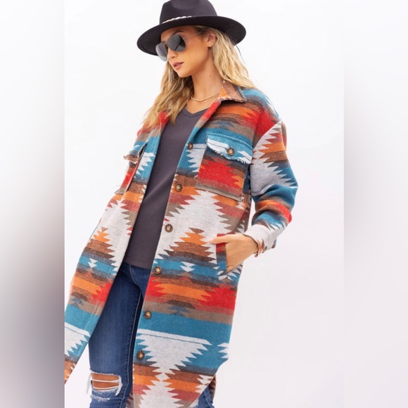 🧡🧡Aztec Teal/Rust Shacket 🧡🧡 - Picture 2 of 3